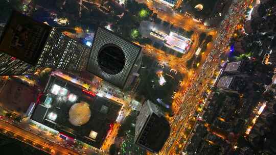 4K航拍广州珠江新城建筑群夜景视频素材模板下载