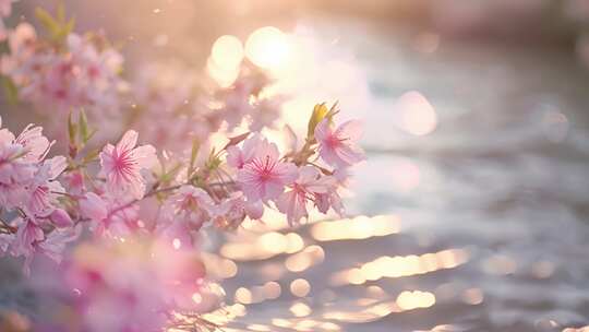 溪水桃花，唯美春天景色