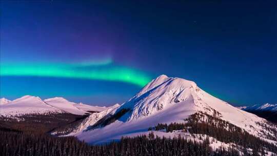 极光下的雪山夜景