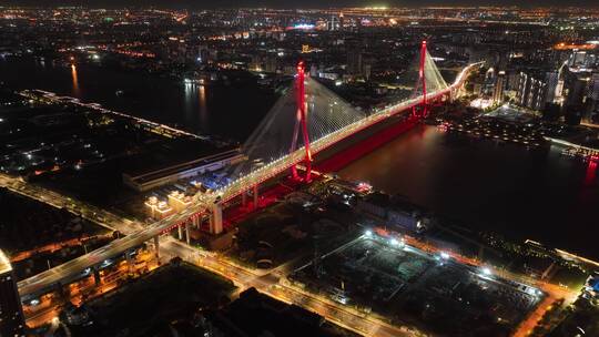 杨浦大桥夜景灯光延时航拍视频素材模板下载