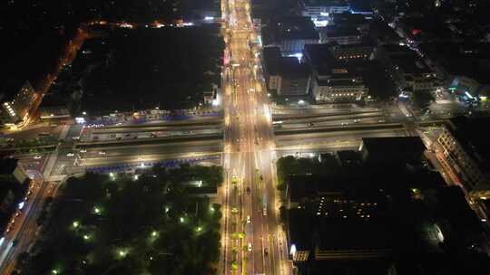 江苏苏州城市夜景交通航拍