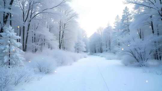 唯美意境冬季树林雪景4k舞台粒子活动背景