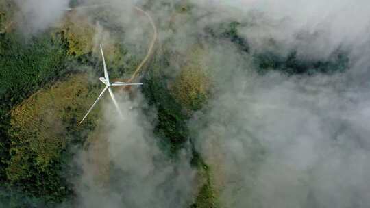 航拍高山云雾风车风能风力发电