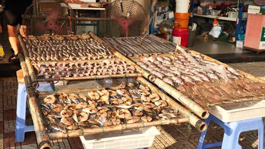 浙江台州温岭石塘镇卖海鲜的市场视频素材模板下载