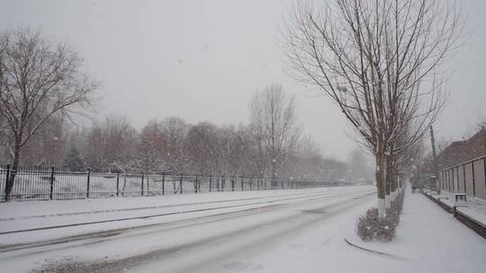 冬季下雪的马路行驶的车辆