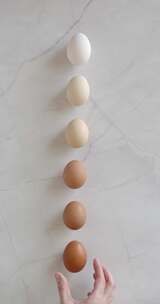 整齐摆放不同品种的鸡蛋