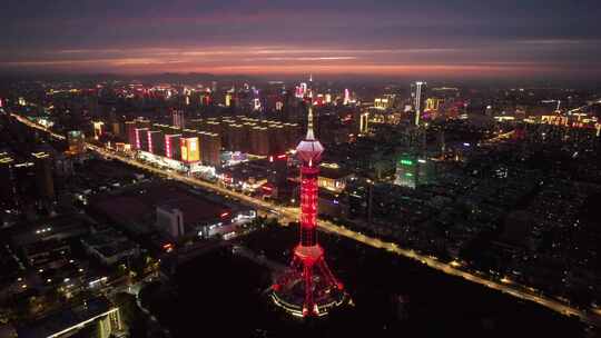 河北石家庄电视塔夜景晚霞航拍