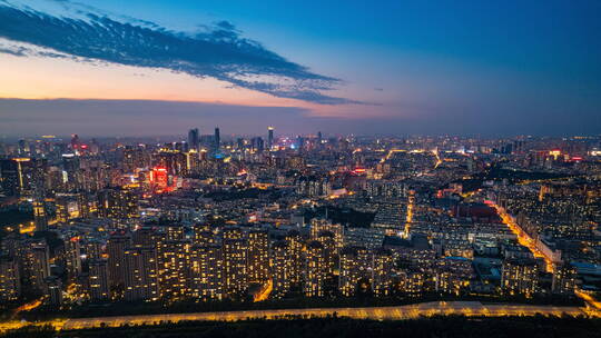 中国辽宁沈阳城市夜景航拍万家灯火