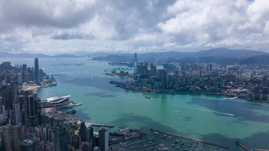 中国香港城市蓝天白云4K航拍延时