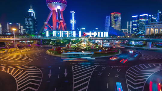上海陆家嘴车流4K夜景延时素材视频素材模板下载