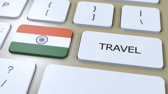 印度国旗和文字旅行按钮旅行到国家3D动画视频素材模板下载