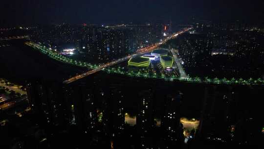 湖南省衡阳市文化馆夜景航拍4k