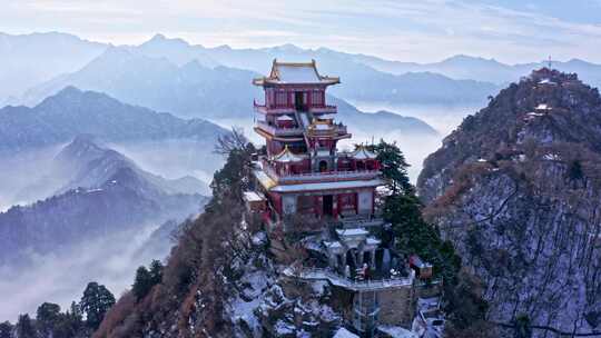 西安南五台景区冬雪雪景