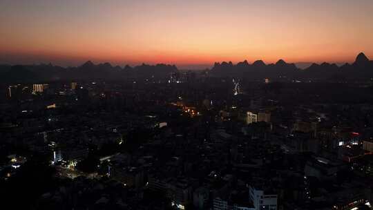 4K航拍广西桂林市区日落夜景风光