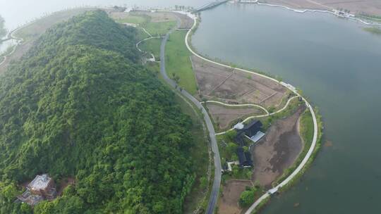 杭州袁浦铜鉴湖公园初夏航拍