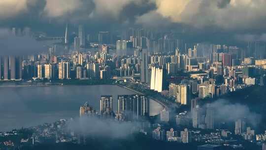 珠海高空唯美城市空境航拍港珠澳大桥