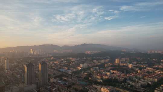 山东烟台城市清晨航拍