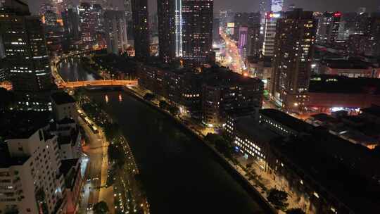 上海夜景航拍苏州河黄浦区虹口区浦东新区夜