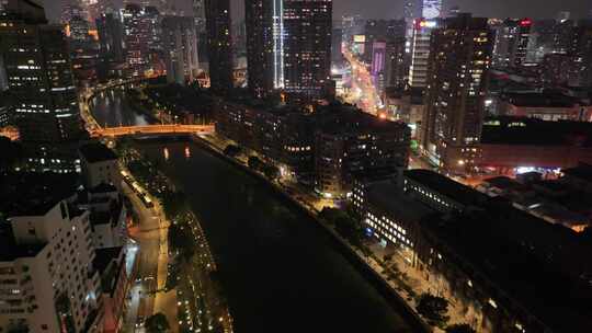 上海夜景航拍苏州河黄浦区虹口区浦东新区夜视频素材模板下载