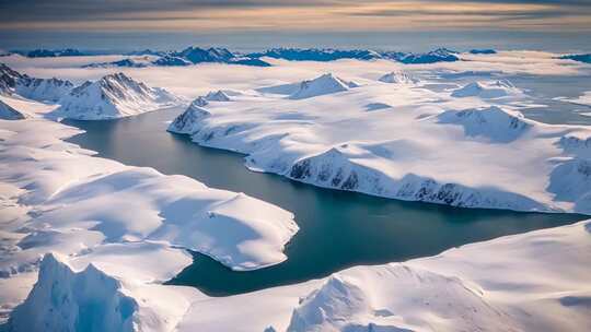 高空俯瞰雪山湖泊全景