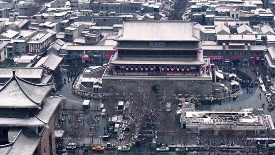 西安鼓楼 回民街雪景