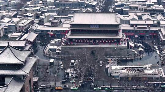 西安鼓楼 回民街雪景