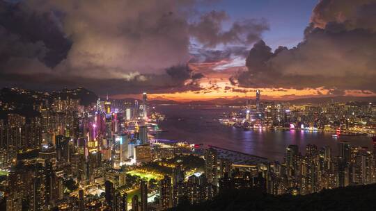 中国香港城市夜景航拍延时