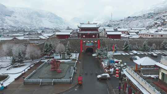 阿坝州松潘古城雪景素材