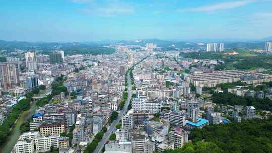 航拍陆川县老城区县城