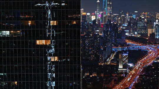 4K航拍上海黄埔延安高架交通夜景视频素材模板下载