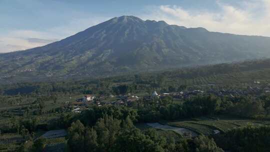 美丽热带乡村景观的鸟瞰图。植物园绿地中间