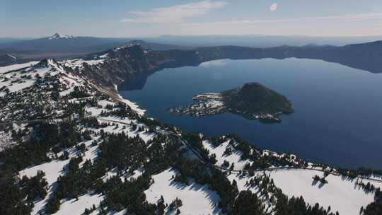 湖，火山口，岛，雪