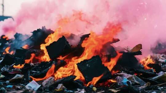 燃烧的垃圾堆火焰画面