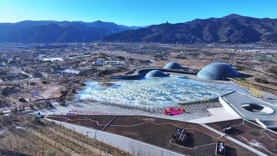 航拍太原晋祠公园植物园水滴建筑特写