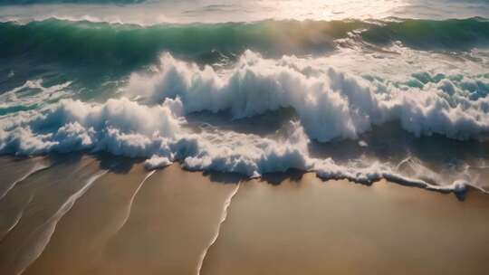 海浪拍打沙滩景象