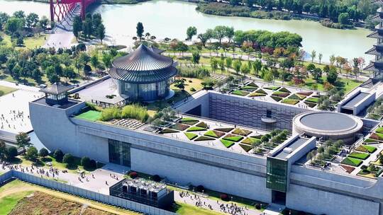 航拍扬州中国大运河博物馆三湾公园