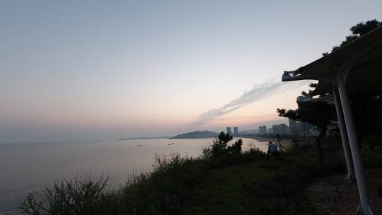 山东威海国际海水浴场清晨风云延时4K