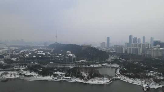 武汉汉阳区琴台大剧院雪景航拍