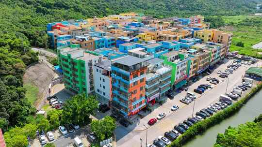 彩色建筑群鸟瞰全景