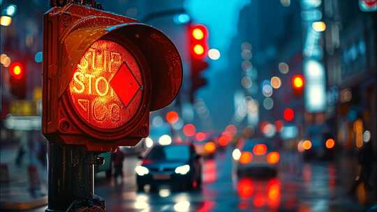 下雨城市夜晚街道路灯行人孤独伤感街景雨景