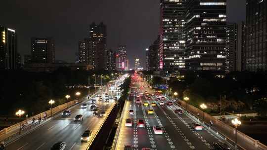 广州大桥夜景航拍车流交通广州大道夜晚车水