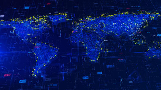 科技信息世界地图粒子点阵特效4KAE工程