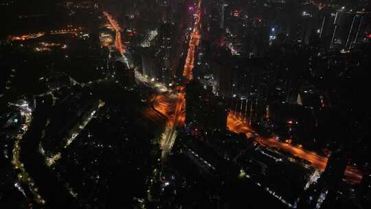 深圳罗湖区深南沿河立交夜景航拍