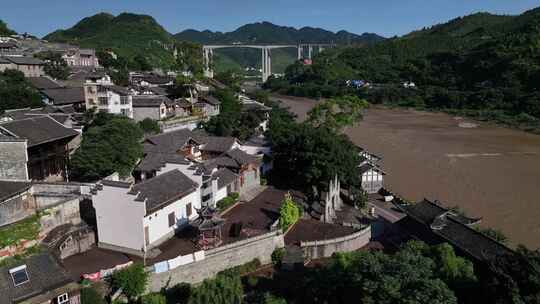 贵州遵义赤水河土城古镇航拍风光