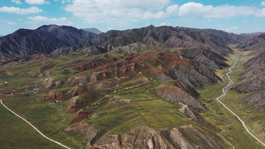 甘南夏河桑科草原晴天大气航拍风光