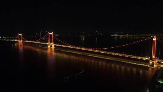 航拍湖北武汉长江鹦鹉洲大桥夜景