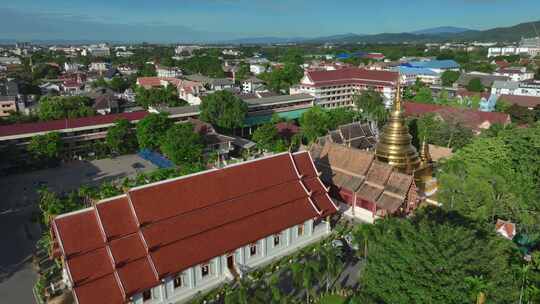 HDR航拍泰国清迈古城帕辛寺庙城市风光