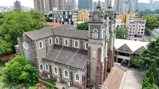 芜湖天主教堂航拍4K城市地标夏天宣传片视频素材模板下载