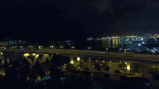 实拍夜晚跨江大桥视频素材模板下载