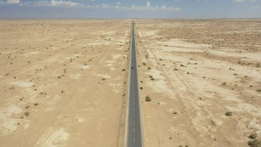 新疆塔里木盆地戈壁荒漠笔直的公路